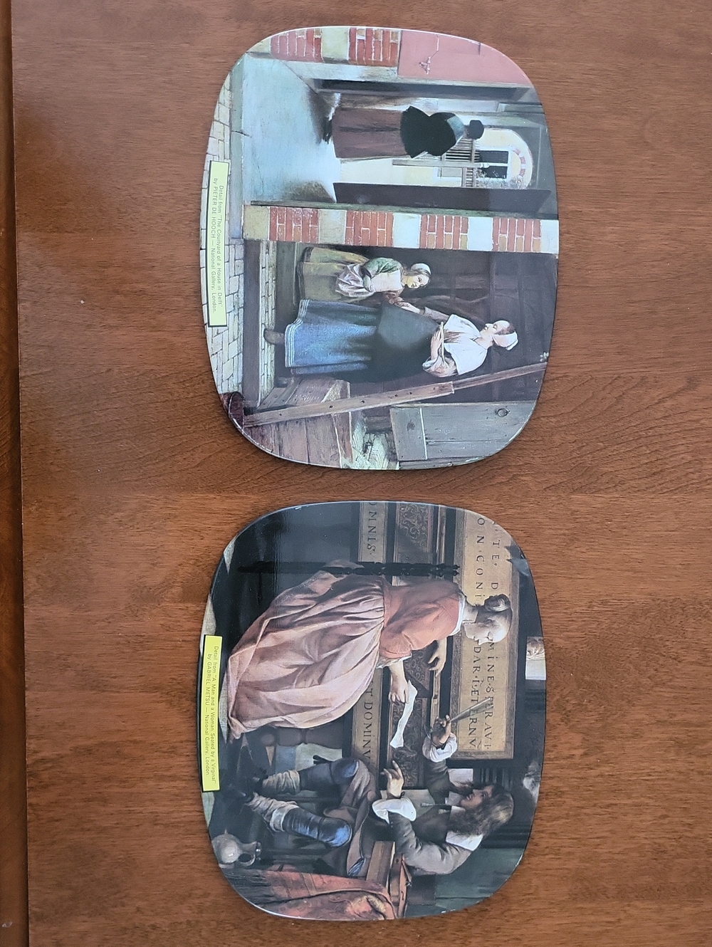 Vintage Metal And Cork Hotplates Depicting Victorian Art Set